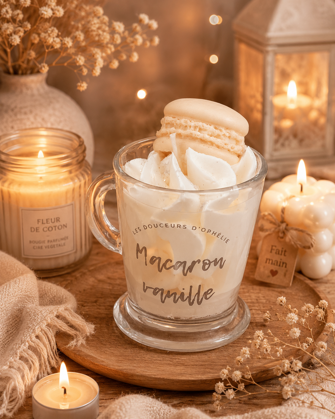 Bougie tasse Macaron vanille